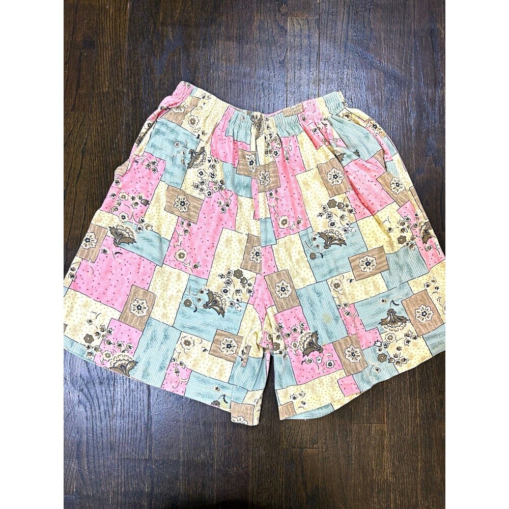 VTG 90s Name Droppers M Patchwork Casual Shorts Elastic Waist Boho Cottagecore